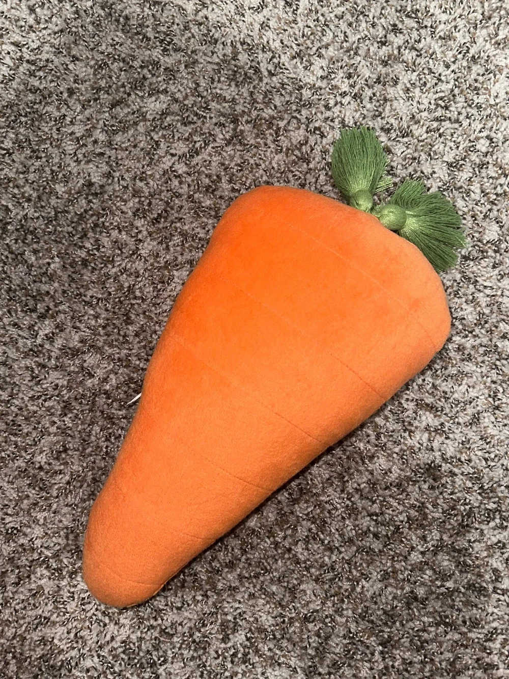 Carrot-Shaped Plush Pillow in Bright Orange with Green Top